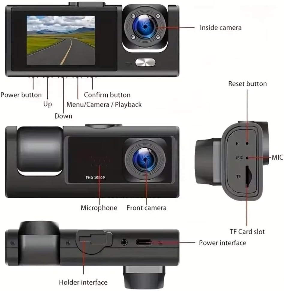 Dual Dash Camera for Car Front and Inside Dash Cam Car Security Video Recorder with Audio 1080P Vehicle Cam Plug and Play, WDR, Night Vision, G-Sensor Auto Lock, 2 Inch Screen