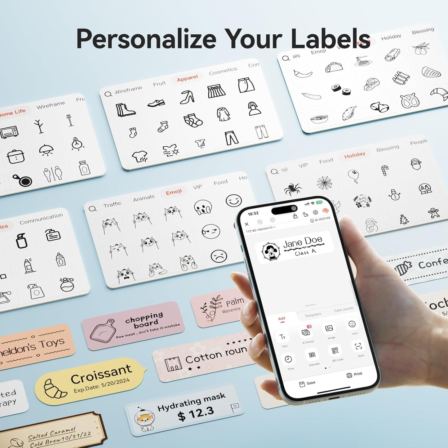 Label Maker Machine Bluetooth Label Printer for School Home Office Organization,Wireless Mini Labeler