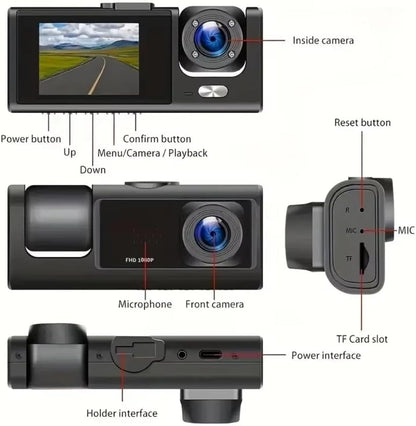 Dual Dash Camera for Car Front and Inside Dash Cam Car Security Video Recorder with Audio 1080P Vehicle Cam Plug and Play, WDR, Night Vision, G-Sensor Auto Lock, 2 Inch Screen