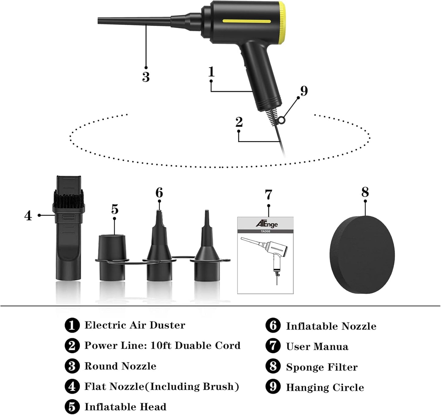 Electric Air Duster - 2 Speed, 40000RPM Air Blower & Pump, Reusable for Computer Keyboard, Dust, Hairs
