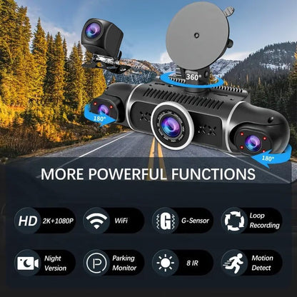 4 Channel Dash Cam Front and Rear Inside Back 360° FHD 2K Dash Camera for Cars, WiFi, GPS, G-Sensor, WDR 24/7 Parking Mode, 170° Wide Angle, Loop Recording, Night Vision, APP, with 64GB Card