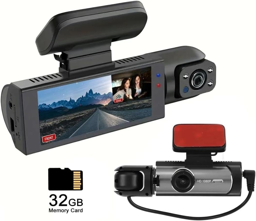 Dash Cam Front & Rear, Cardvr Video Dash, 1 Count Mini Dash Cam for Car with 32GB SD Card, 3.16 Inch IPS Screen 1080P HD Camera with Dual Lens