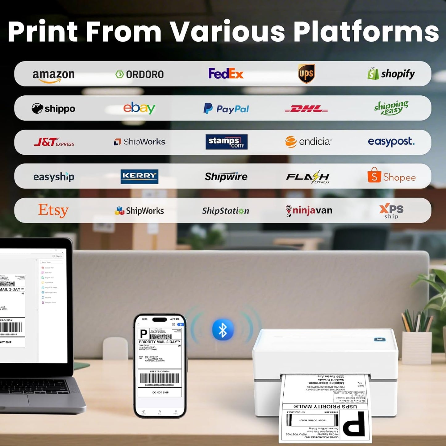 Bluetooth Thermal Label Printer, Wireless 4x6 Shipping Label Printers for Small Business, Compatible with Android&iOS and Windows