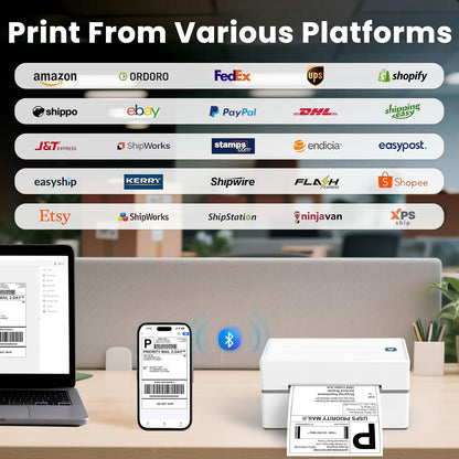 Bluetooth Thermal Label Printer, Wireless 4x6 Shipping Label Printers for Small Business, Compatible with Android&iOS and Windows