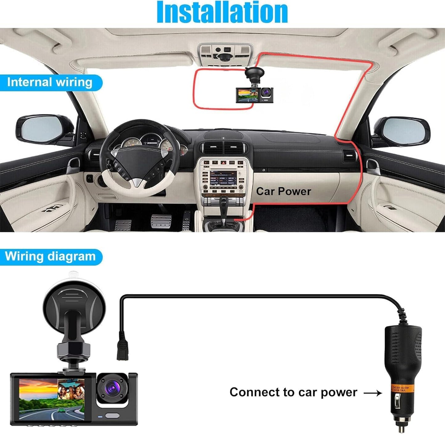 Dual Dash Camera for Car Front and Inside Dash Cam Car Security Video Recorder with Audio 1080P Vehicle Cam Plug and Play, WDR, Night Vision, G-Sensor Auto Lock, 2 Inch Screen