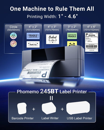 Bluetooth Thermal Shipping Label Printer 4x6, Wireless Shipping Label Printer for Small Business, Desktop Label Printers for Shipping Packages