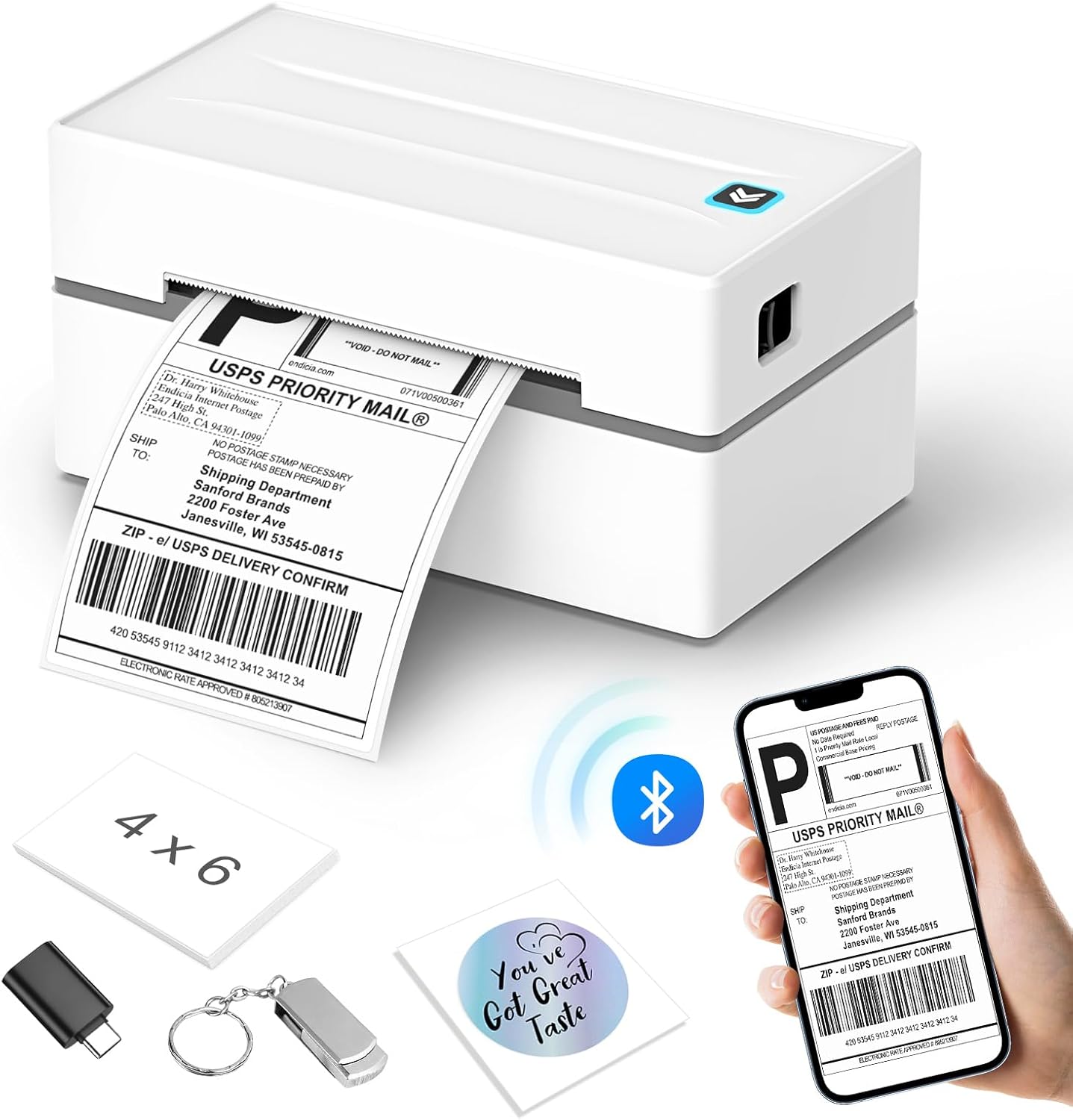 Bluetooth Thermal Label Printer, Wireless 4x6 Shipping Label Printers for Small Business, Compatible with Android&iOS and Windows