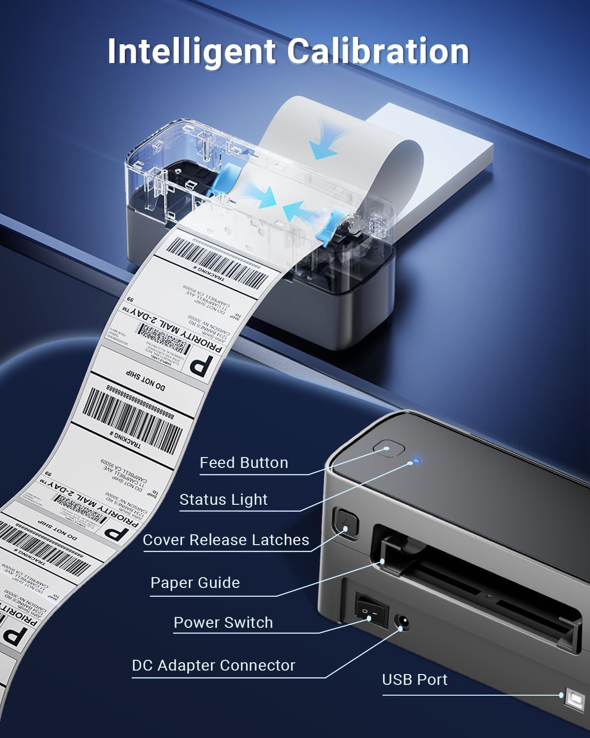 Bluetooth Thermal Shipping Label Printer 4x6, Wireless Shipping Label Printer for Small Business, Desktop Label Printers for Shipping Packages