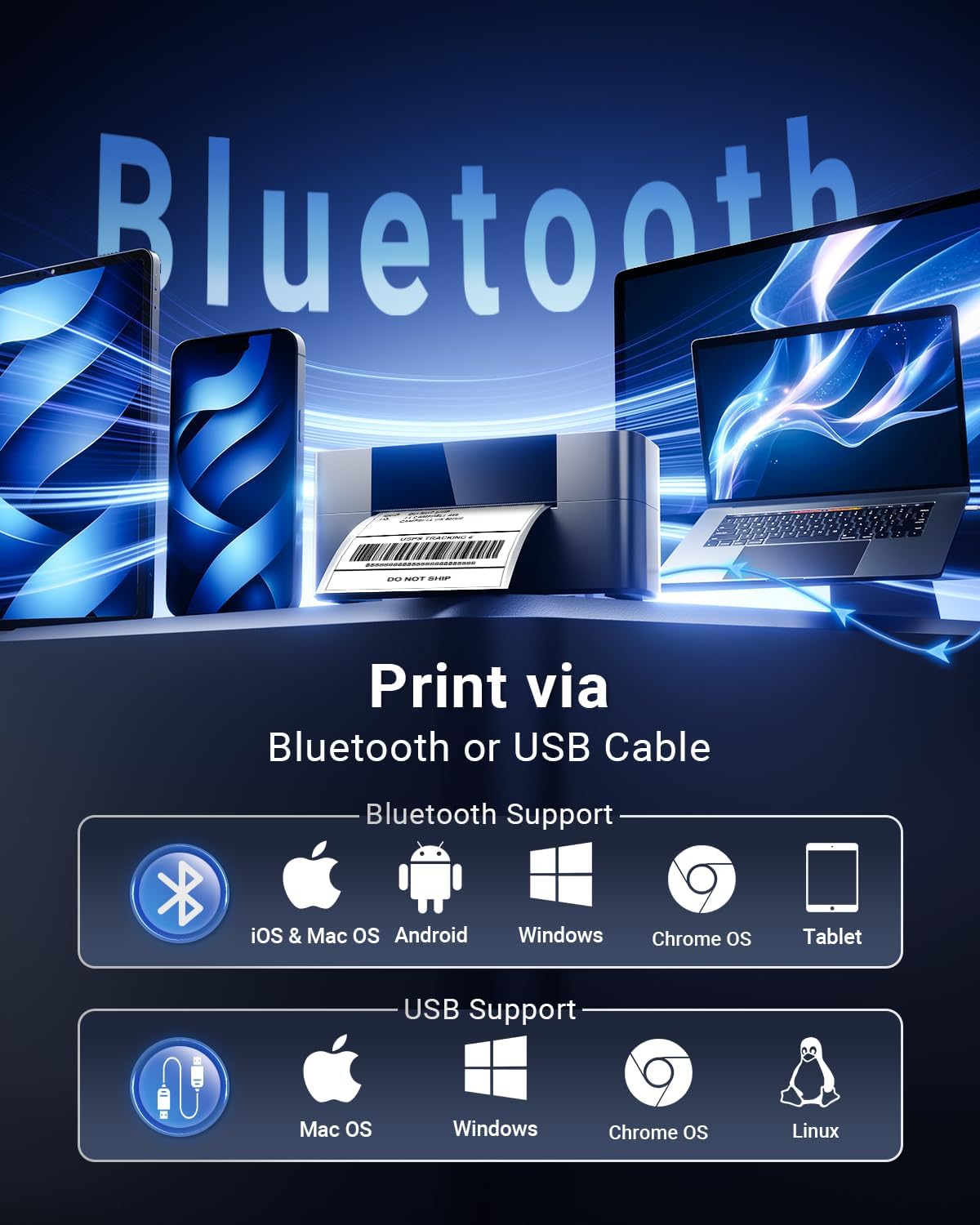 Bluetooth Thermal Shipping Label Printer 4x6, Wireless Shipping Label Printer for Small Business, Desktop Label Printers for Shipping Packages