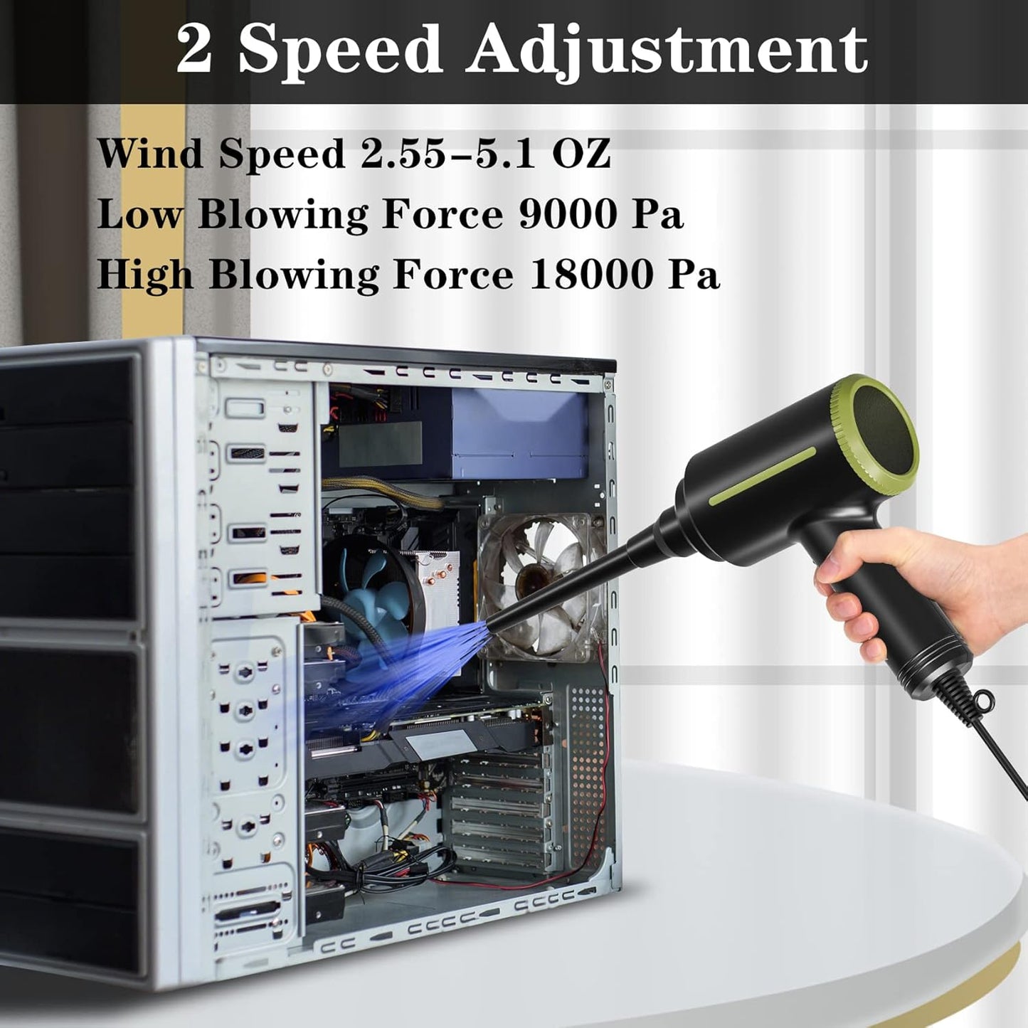 Electric Air Duster - 2 Speed, 40000RPM Air Blower & Pump, Reusable for Computer Keyboard, Dust, Hairs