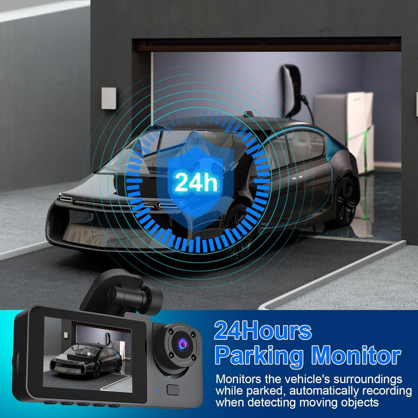 3 Channel Dash Cam Front and Rear Inside,1080P HD Car DVR Dash Camera Video Recorder,Built-in 32G MMC Card,170° Wide Angle,IR Night Vision, Loop Recording, G-Sensor Motion Detection, 24H Parking Mode