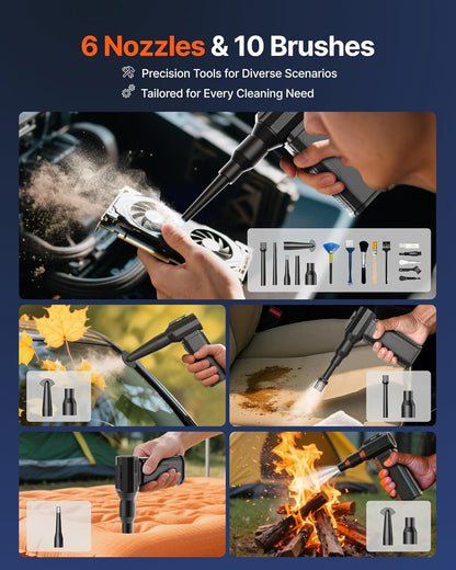 Compressed Air Duster, 130,000RPM Ultra-Powerful Cordless Electric Air Duster with 8000mAh Rechargeable Battery, 4-Gear Adjustable Air Blower for Keyboard, Computer, Car, Home Cleaning