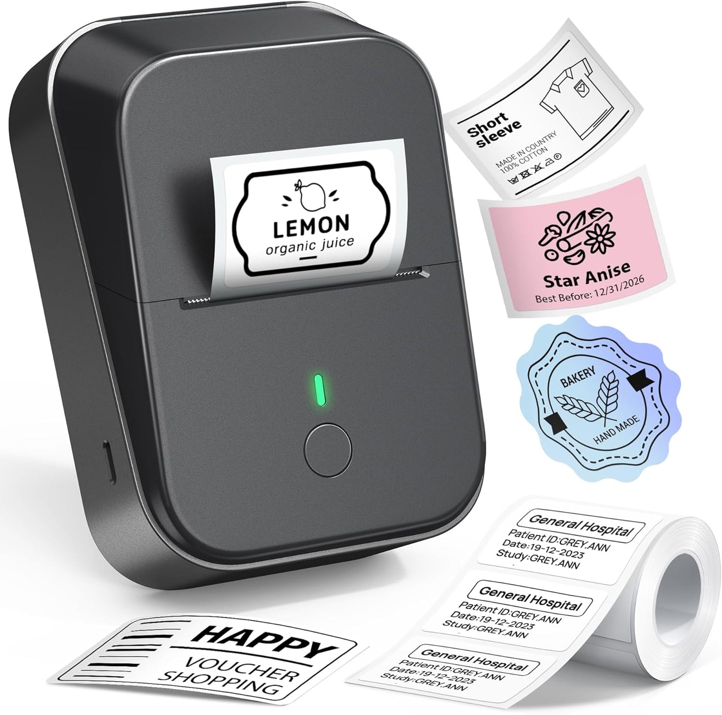 Label Maker Machine with Tape, 2 Inch Label Tape Maker Bluetooth Label Printer, Inkless Portable Label Maker for Home, Kitchen, School, Office Organization, Black