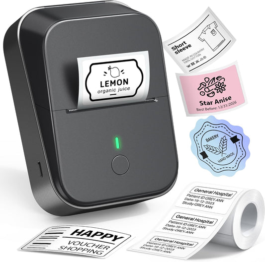 Label Maker Machine with Tape, 2 Inch Label Tape Maker Bluetooth Label Printer, Inkless Portable Label Maker for Home, Kitchen, School, Office Organization, Black